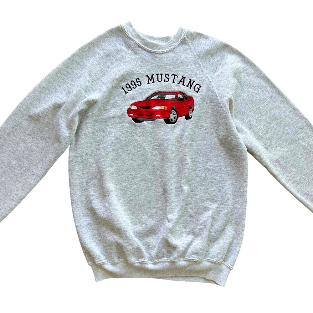 Vintage 90s Lee 1995 Ford Mustang Car Embroidered Crewneck Sweatshirt Mens L USA
